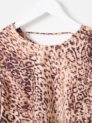 Oliver Bonas Brown Animal Print Puff Sleeve Top - Image 5 of 7