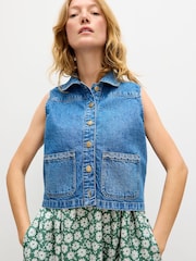 Oliver Bonas Blue Collared Denim Waistcoat - Image 1 of 7