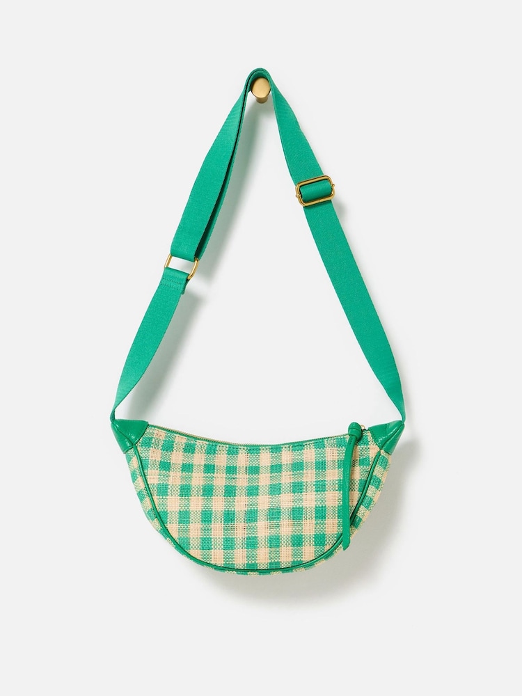 Oliver Bonas Green Betty Checked Straw Weave Belt Bag - Image 2 of 7