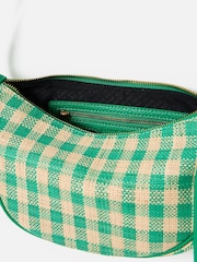 Oliver Bonas Green Betty Checked Straw Weave Belt Bag - Image 5 of 7
