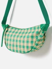Oliver Bonas Green Betty Checked Straw Weave Belt Bag - Image 6 of 7