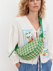 Oliver Bonas Green Betty Checked Straw Weave Belt Bag - Image 7 of 7