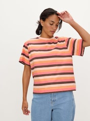 Oliver Bonas Orange Chocolate Brown Striped T-Shirt - Image 1 of 7
