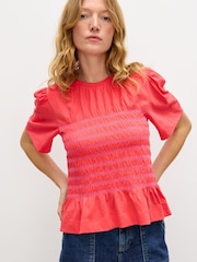 Oliver Bonas Red Shirred Bodice T-Shirt - Image 1 of 7