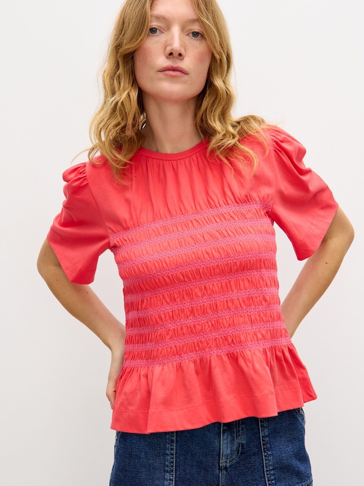 Oliver Bonas Red Shirred Bodice T-Shirt - Image 1 of 7