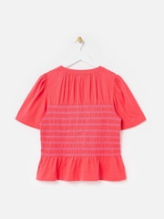 Oliver Bonas Red Shirred Bodice T-Shirt - Image 4 of 7