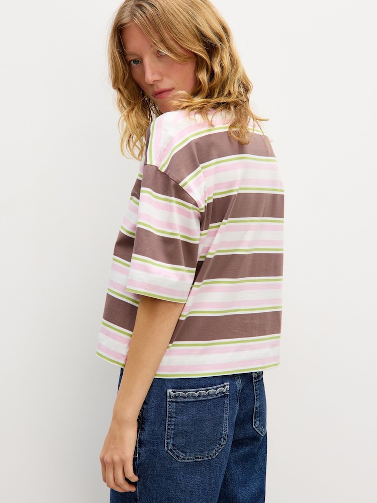 Oliver Bonas Pink Chocolate Brown Striped T-Shirt - Image 2 of 7 Oliver Bonas Pink Chocolate Brown Striped T-Shirt - Image 2 of 7