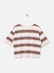 Oliver Bonas Pink Chocolate Brown Striped T-Shirt - Image 4 of 7