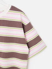 Oliver Bonas Pink Chocolate Brown Striped T-Shirt - Image 6 of 7