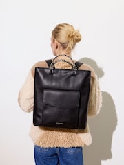 Oliver Bonas Black Jackie Leopard Print Strap Backpack - Image 1 of 7