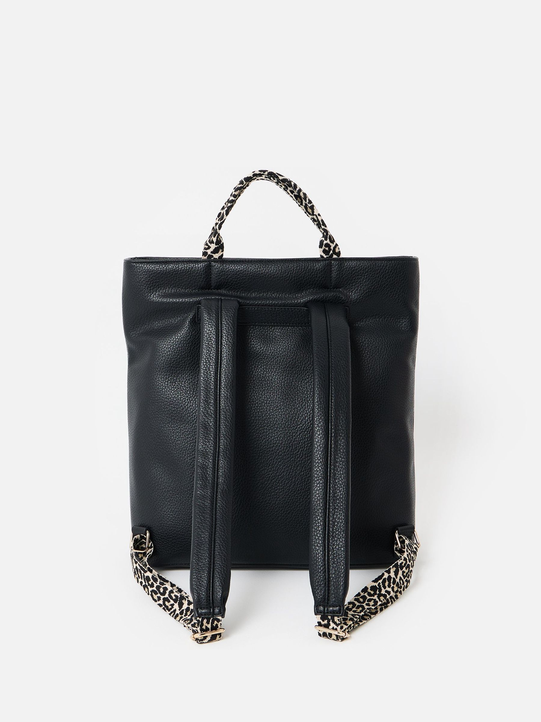 Buy Oliver Bonas Black Jackie Leopard Print Strap Backpack from