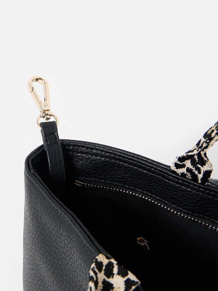 Oliver Bonas Black Jackie Leopard Print Strap Backpack - Image 7 of 7 Oliver Bonas Black Jackie Leopard Print Strap Backpack - Image 7 of 7