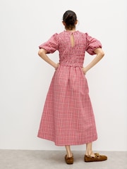 Oliver Bonas Gingham Shirred Bodice Puff Sleeve Midi Dress - Imagem 2 de 7