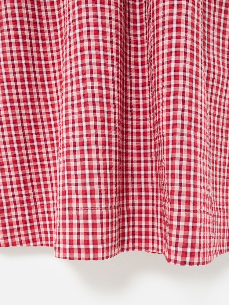 Buy Oliver Bonas Red Gingham Shirred Bodice Puff Sleeve Midi Dress