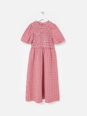 Oliver Bonas Gingham Shirred Bodice Puff Sleeve Midi Dress - Imagem 6 de 7