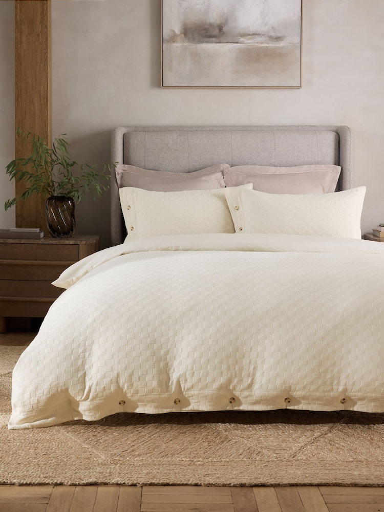 N. Premium Jacquard Checkerboard Cotton Duvet Cover and Pillowcase Set - Imaginea 1 din 4