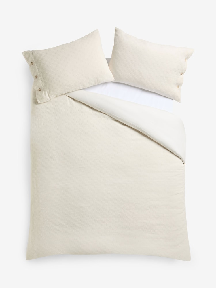 N. Premium Jacquard Checkerboard Cotton Duvet Cover and Pillowcase Set - Imaginea 4 din 4