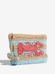 Love & Roses Light Blue Lobster Embroidered Raffia Clutch Bag - Image 3 of 6