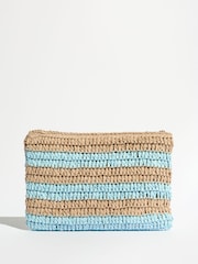 Love & Roses Light Blue Lobster Embroidered Raffia Clutch Bag - Image 4 of 6
