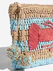 Love & Roses Light Blue Lobster Embroidered Raffia Clutch Bag - Image 5 of 6