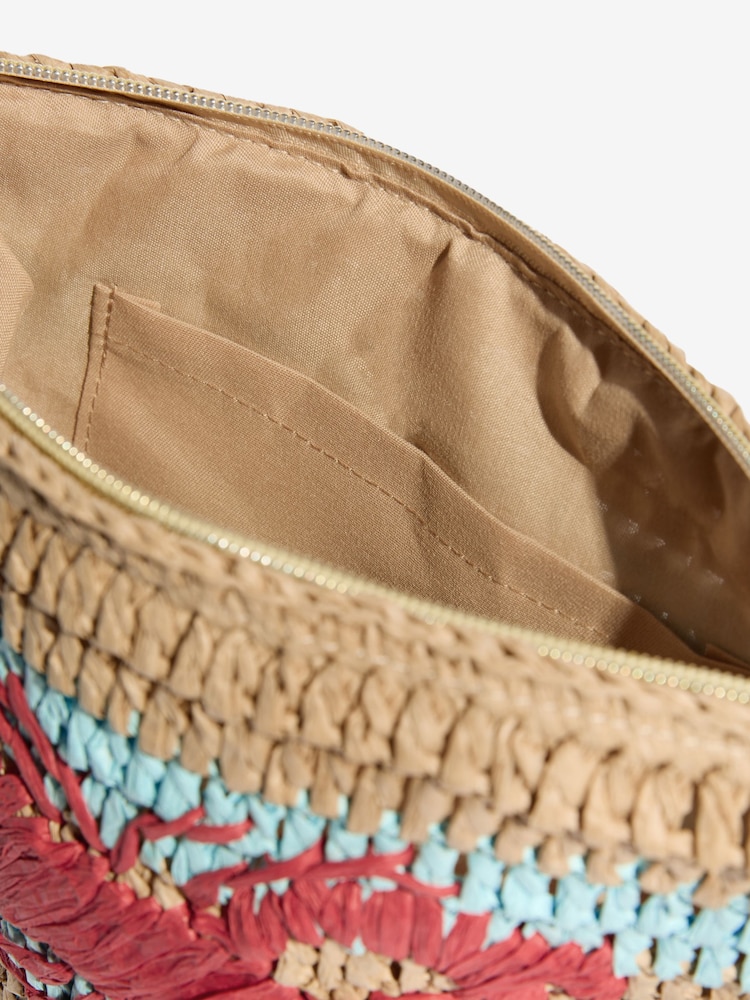 Love & Roses Light Blue Lobster Embroidered Raffia Clutch Bag - Image 6 of 6