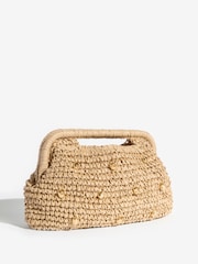 Love & Roses Natural Beaded Raffia Top Handle Clutch Bag - Image 3 of 7