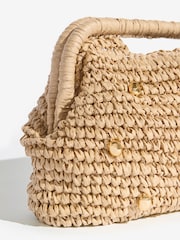 Love & Roses Natural Beaded Raffia Top Handle Clutch Bag - Image 4 of 7