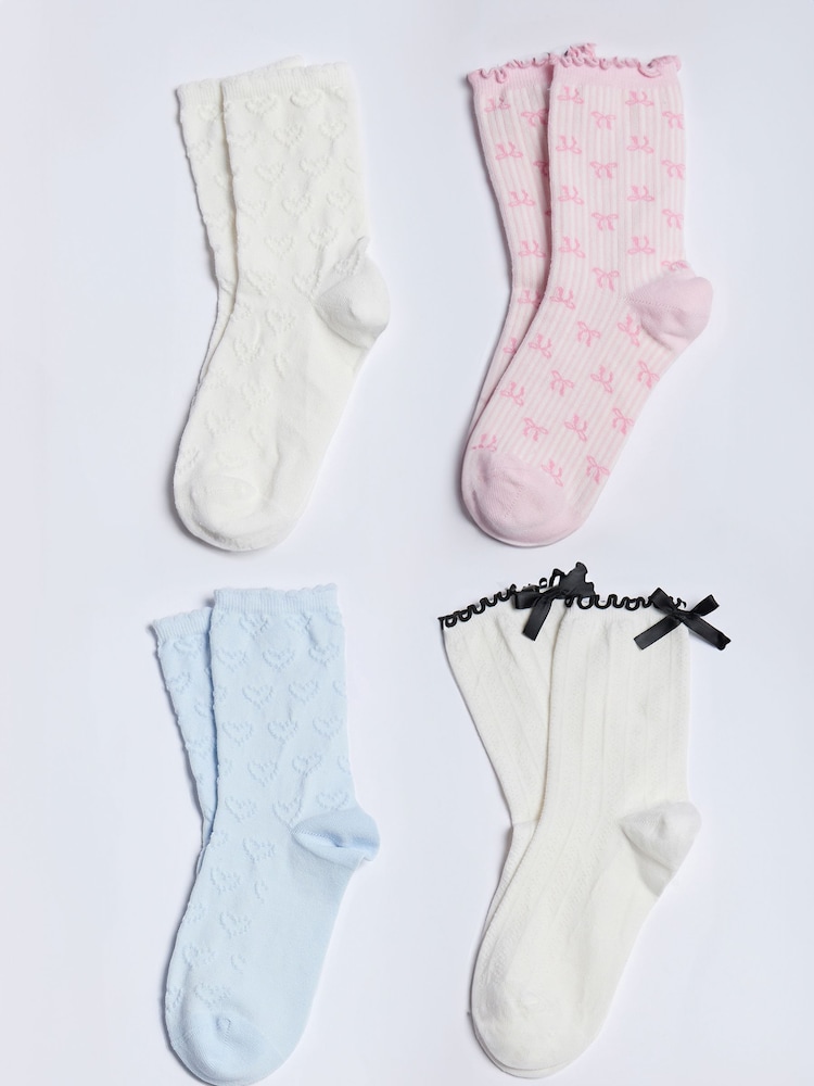 Boux Avenue White 4 Pack Pointelle Socks - Image 1 of 9 Boux Avenue White 4 Pack Pointelle Socks - Image 1 of 9
