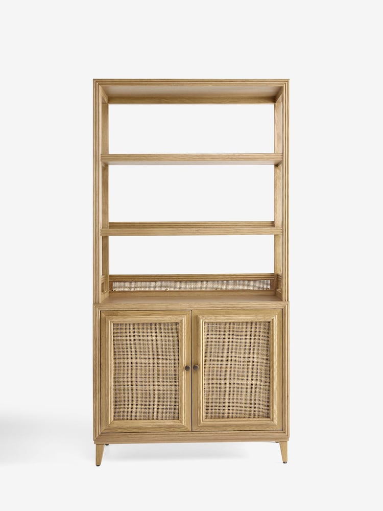 Nina Campbell Oak and Rattan Mason Bookcase Shelving Unit - Image 1 of 4 Nina Campbell Oak and Rattan Mason Bookcase Shelving Unit - Image 1 of 4