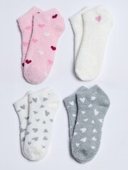 Boux Avenue Pink 4 Pack Heart Cosy Trainer Socks - Image 1 of 9