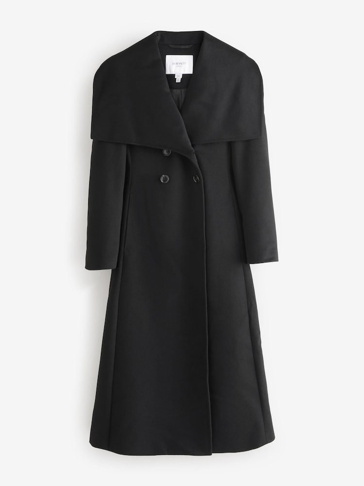 LK Bennett Black Large Christie Rose Plain Wool Collar Fitted Coat - Image 1 of 1