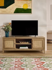 Nina Campbell Oak and Rattan Mason Up to 55 Inch Wide TV Unit - Image 2 of 10