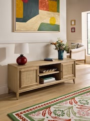 Nina Campbell Oak and Rattan Mason Up to 55 Inch Wide TV Unit - Image 3 of 10
