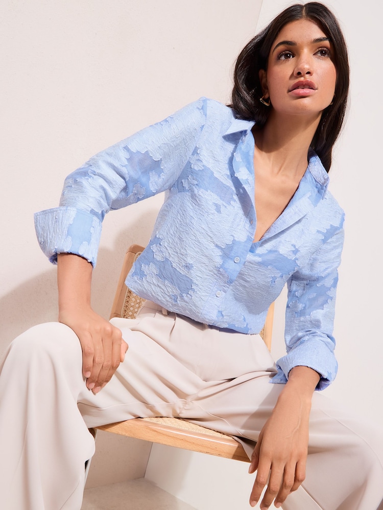 Friends Like These Blue Print Long Sleeve Textured Shirt - Image 1 of 4