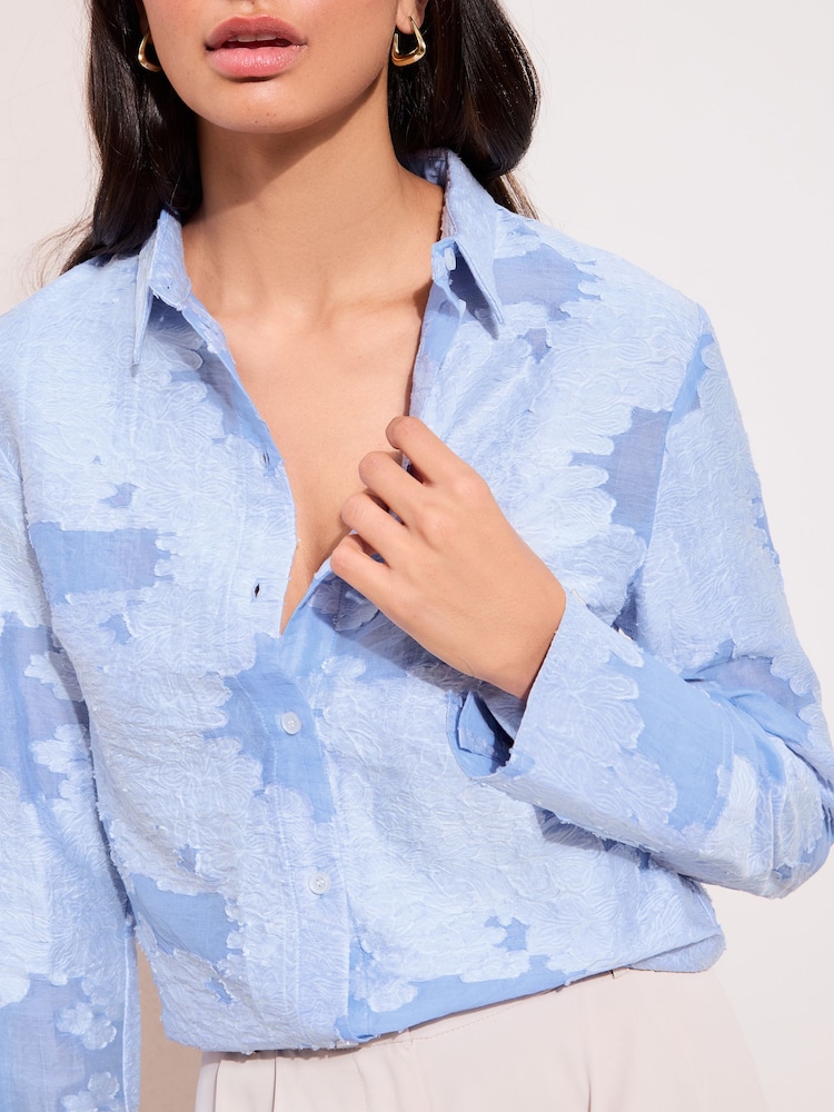 Friends Like These Blue Print Long Sleeve Textured Shirt - Image 2 of 4