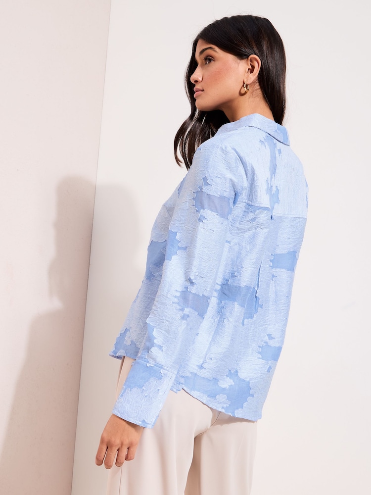 Friends Like These Blue Print Long Sleeve Textured Shirt - Image 4 of 4