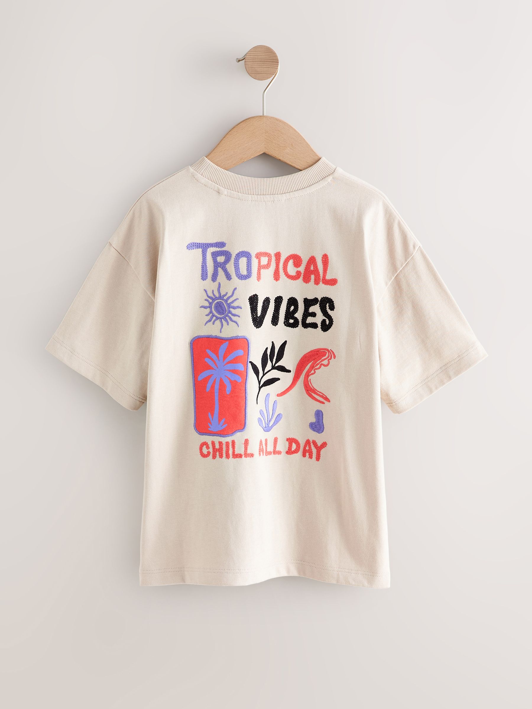Buy Stone Tropical Embroidery Short Sleeve Graphic T-Shirt (3