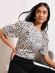 Friends Like These Mono Spot Short Puff Sleeve Round Neck Blouse - Image 1 of 4
