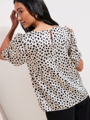 Friends Like These Mono Spot Short Puff Sleeve Round Neck Blouse - Image 3 of 4