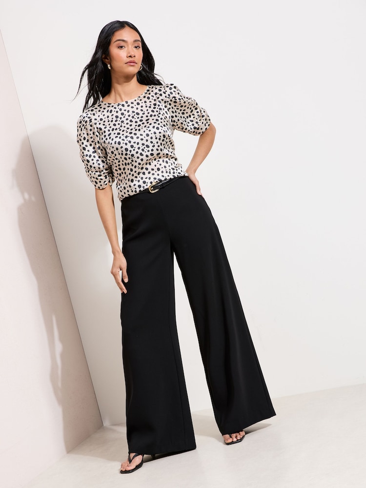 Friends Like These Mono Spot Short Puff Sleeve Round Neck Blouse - Image 4 of 4