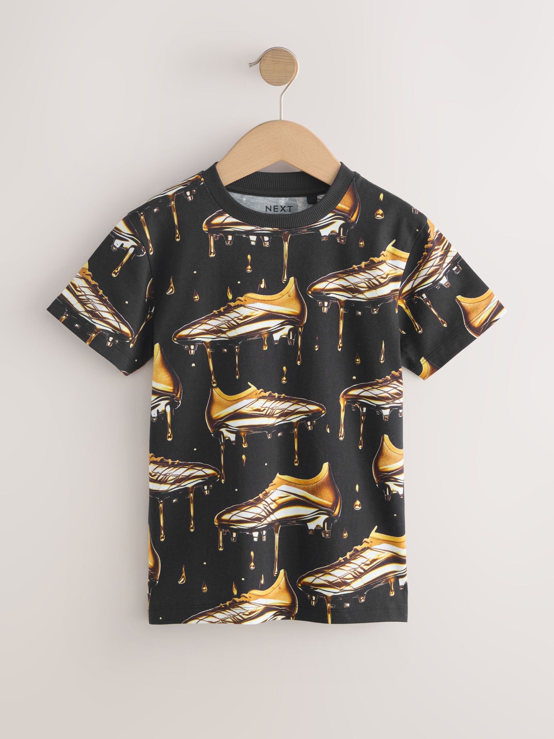 Buy Black/Gold Short Sleeve Graphic Football T-Shirt (3-16yrs