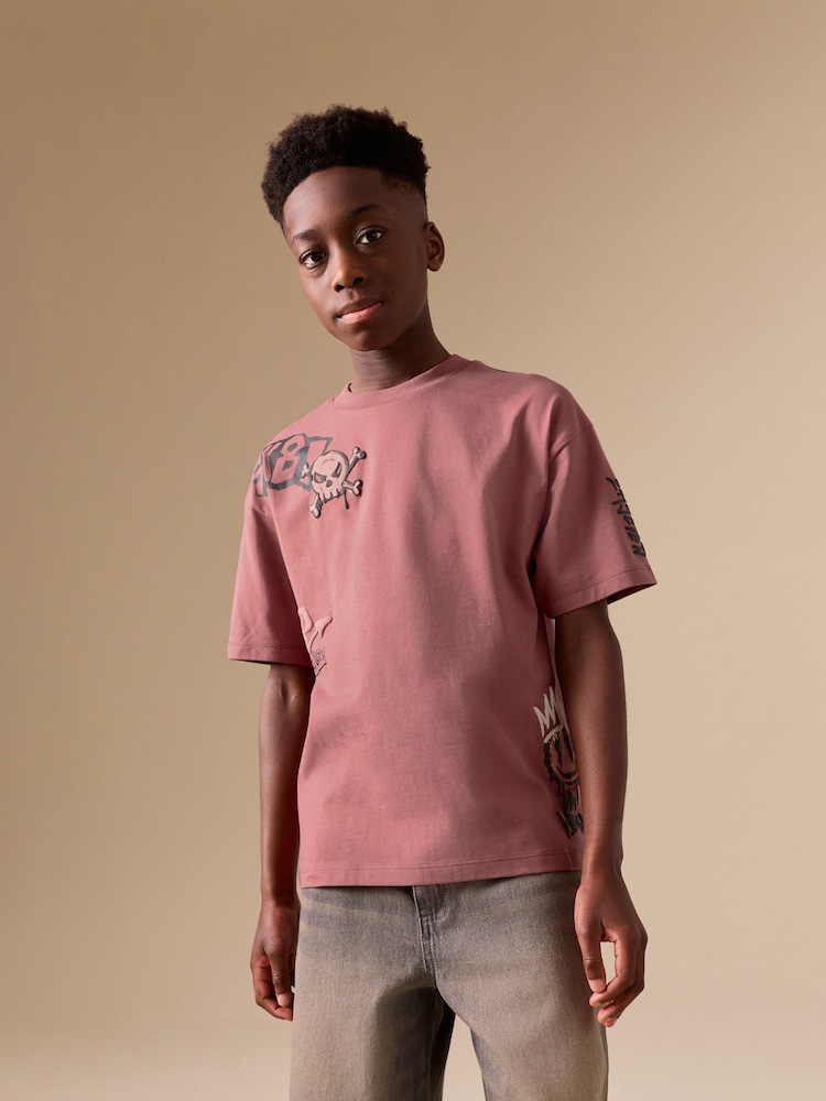 Pink Graffiti Short Sleeve Graphic T-Shirt (3-16yrs) - Image 1 of 8 Pink Graffiti Short Sleeve Graphic T-Shirt (3-16yrs) - Image 1 of 8