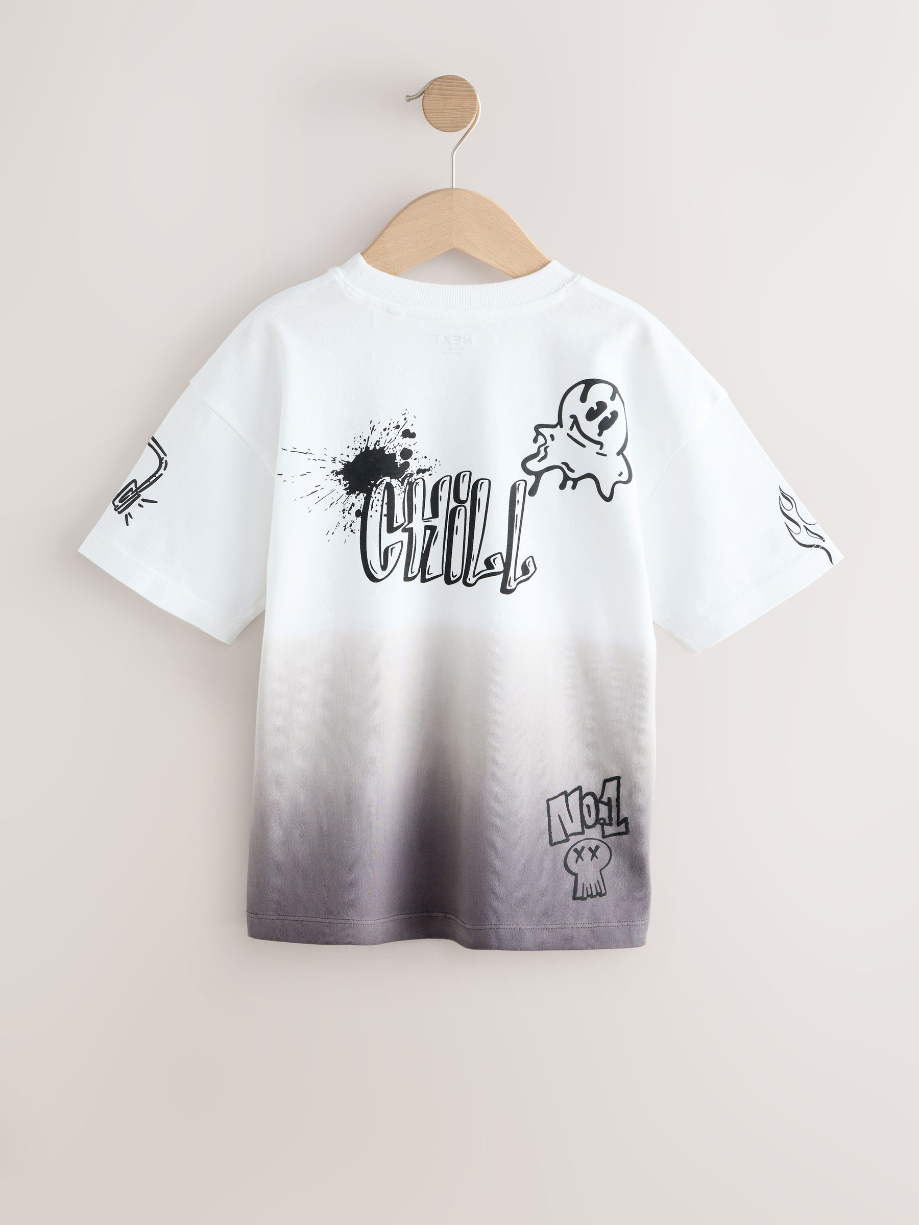 トップス THEREDTHPREAD print tee 2 toys white Buy Grey/White Dip Dye Graffiti Short Sleeve Graphic T-Shirt (3