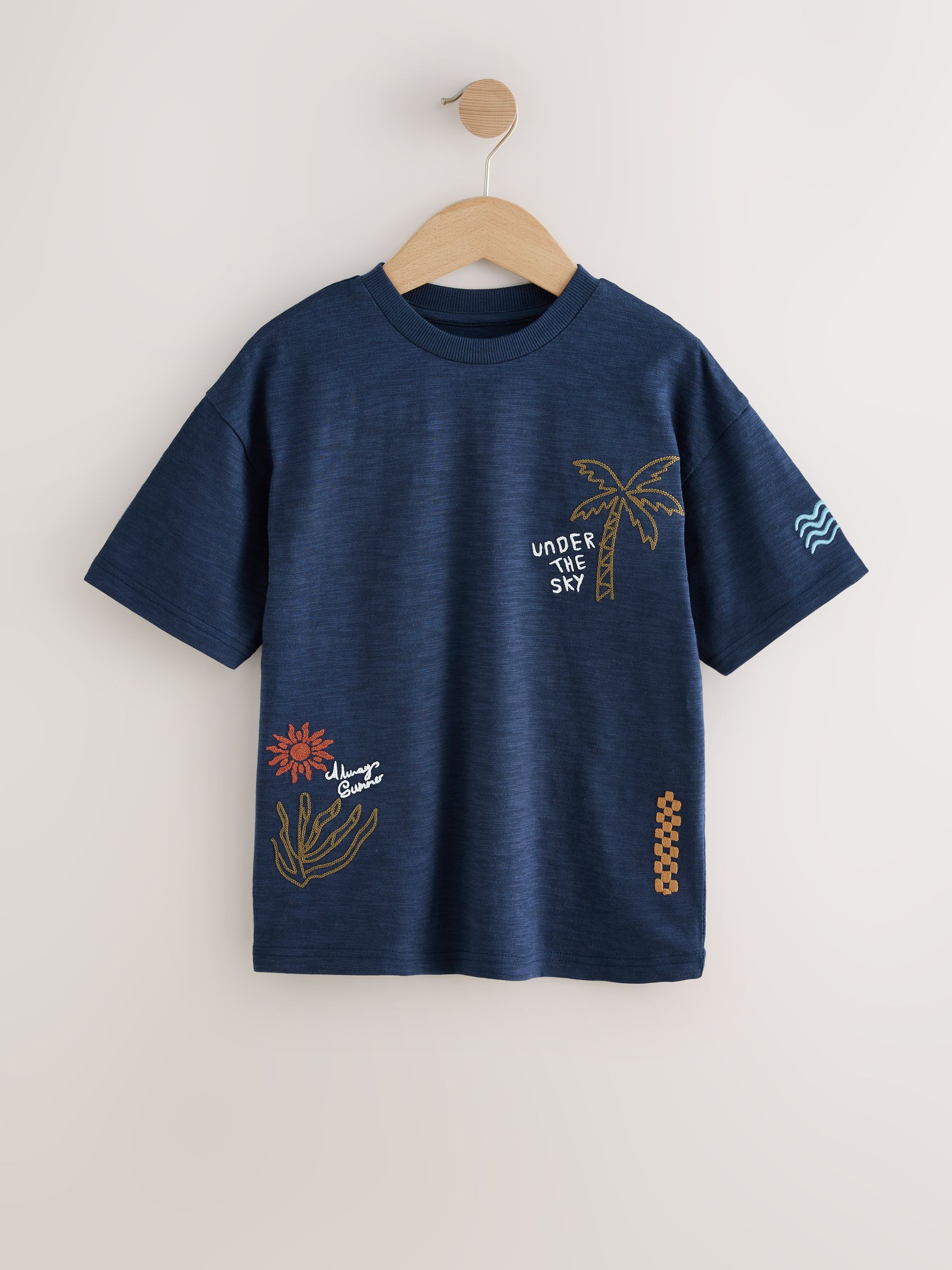 Buy Navy Blue Textured Short Sleeve T-Shirt (3-16yrs) from Next