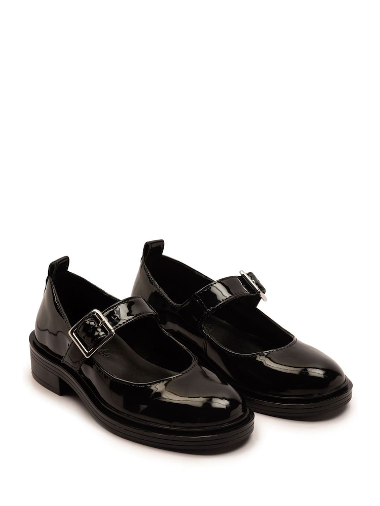 Off The Hook Black Trinity Leather Buckle Mary Jane School Shoes - Image 2 of 6