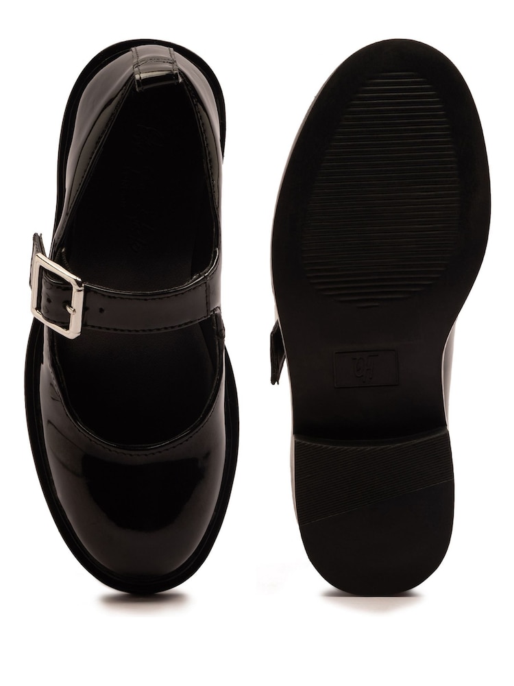Off The Hook Black Trinity Leather Buckle Mary Jane School Shoes - Image 6 of 6