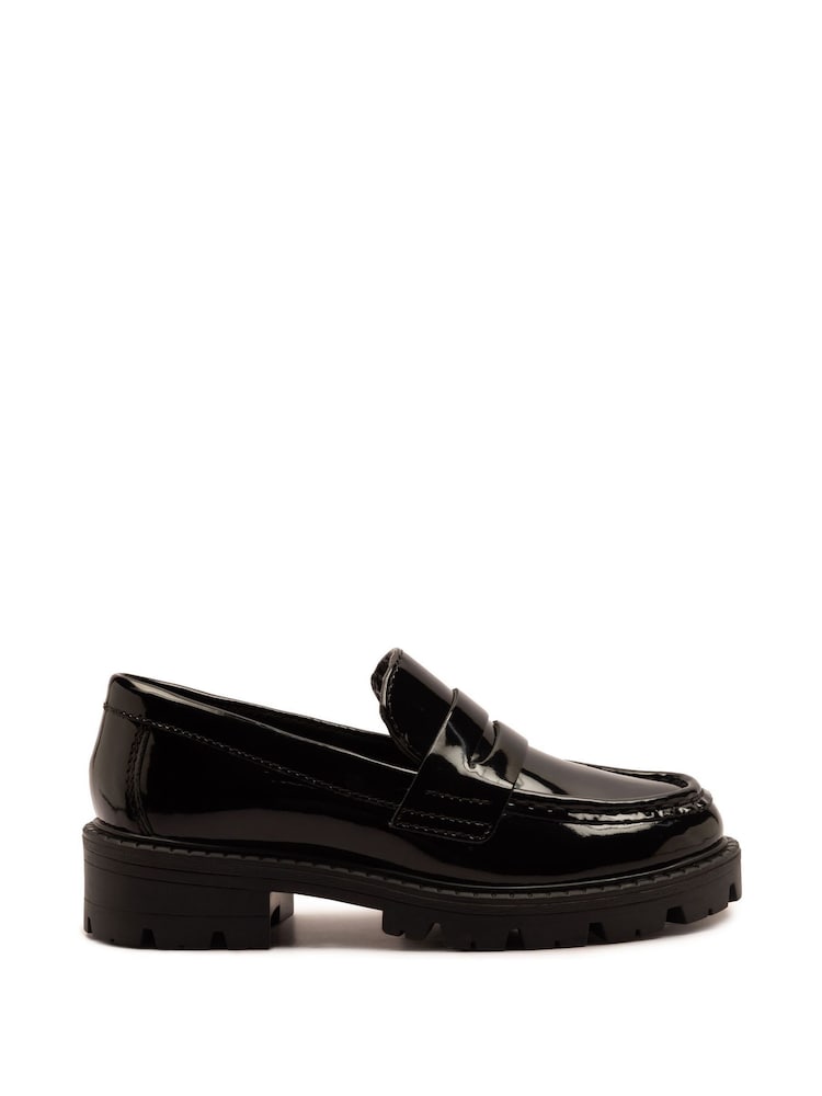 Off The Hook Black Scarlett Shine Chunky Leather Slip On Loafers - Image 1 of 6