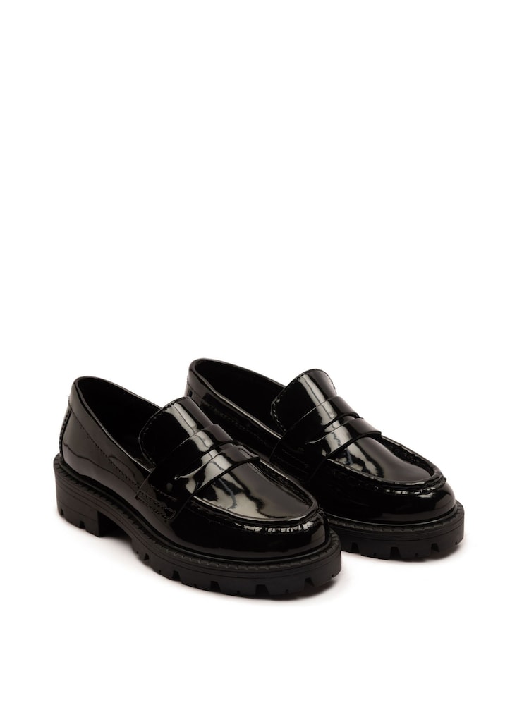 Off The Hook Black Scarlett Shine Chunky Leather Slip On Loafers - Image 2 of 6 Off The Hook Black Scarlett Shine Chunky Leather Slip On Loafers - Image 2 of 6