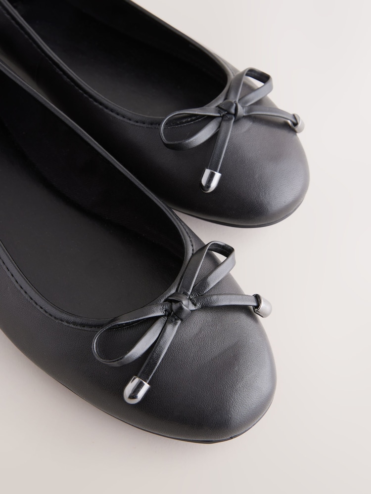 Black Wide Fit Forever Comfort® Round Toe Leather Ballerina Shoes - Image 5 of 5