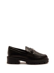 Off The Hook Black Lara Leather Metallic Detail Chunky Sole Loafers - Image 1 of 6